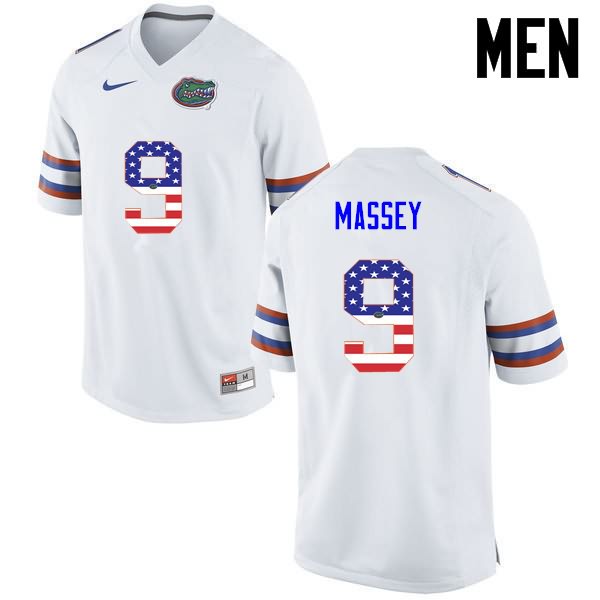 Men's NCAA Florida Gators Dre Massey #9 Stitched Authentic USA Flag Fashion Nike White College Football Jersey CRU1065WR